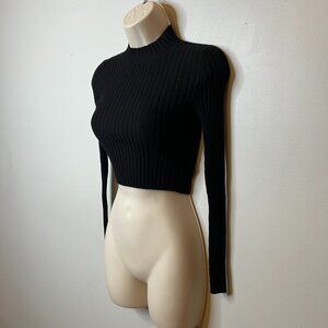 Kendall & Kylie Black Ribbed Turtleneck Crop Top (XS)